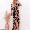 Clothing * | Btfl-001 All Clothing Kassidy Floral Wrap Maxi Dress Black Multi