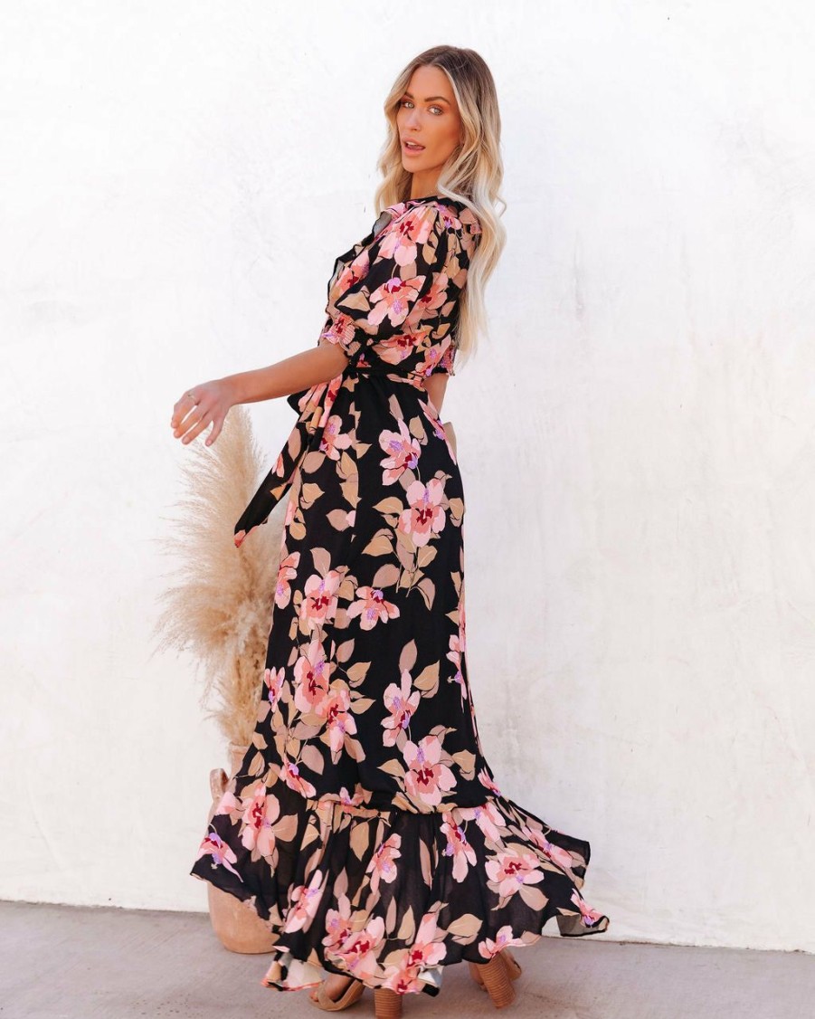 Clothing * | Btfl-001 All Clothing Kassidy Floral Wrap Maxi Dress Black Multi