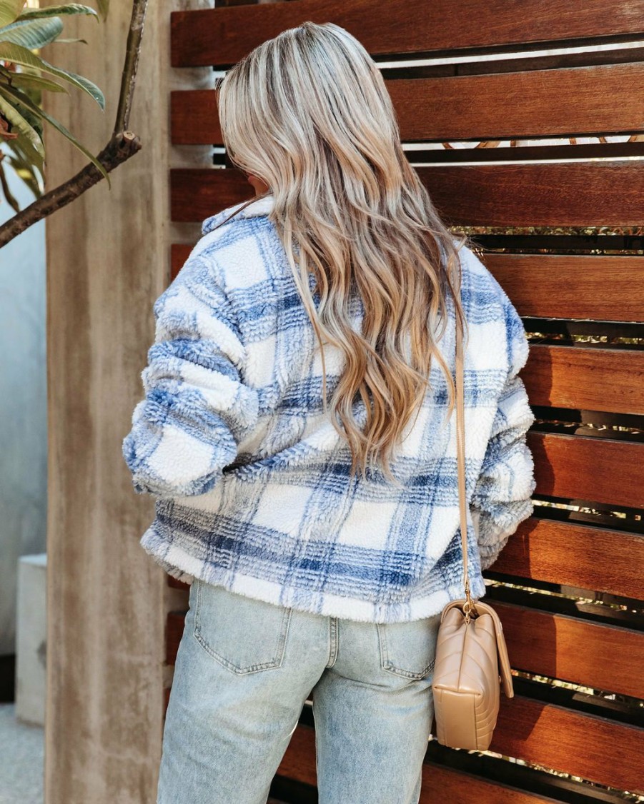 Clothing * | Acoa-001 La Winter Pocketed Plaid Button Down Jacket Final Sale