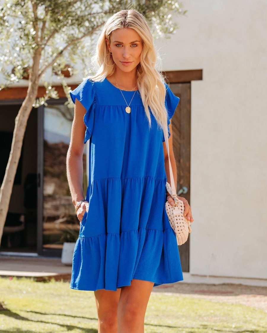 Clothing * | Newb-001 State Of Happy The Valley Pocketed Tiered Babydoll Tunic Clean Blue