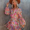 Clothing * | Aaka-001 All Clothing Esperanza Floral Adjustable Balloon Sleeve Dress