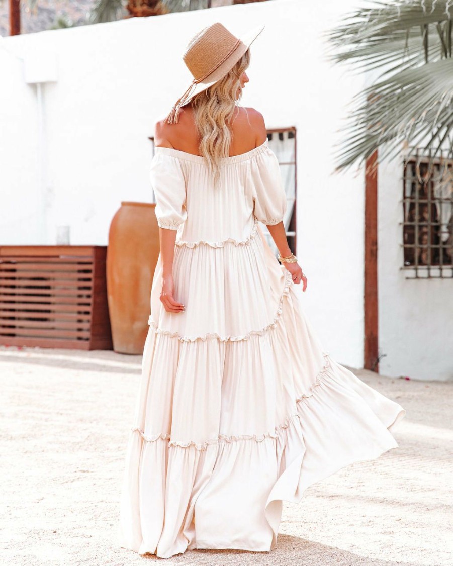 Clothing * | Fore-001 Pompeii Ruffle Tiered Maxi Dress Cream