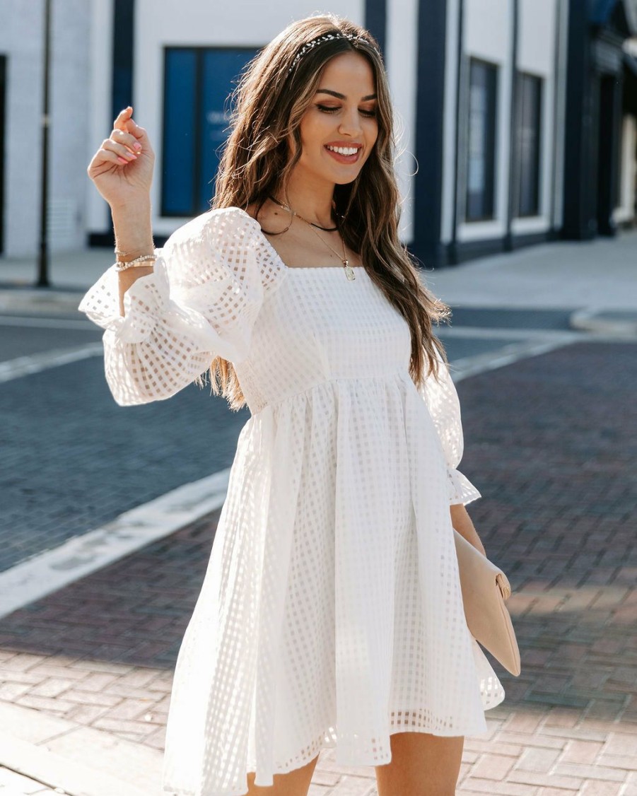 Clothing * | Entr-001 Silverado Gingham Babydoll Dress Off White All Clothing