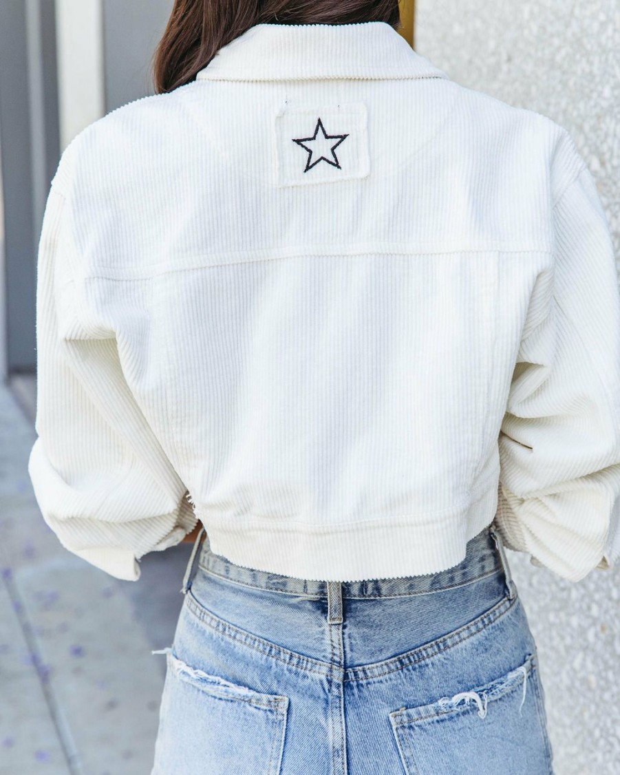 Clothing * | Pol-001 Adaley Cotton Distressed Crop Corduroy Jacket White All Clothing