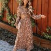 Clothing * | Lush-001 Roslyn Floral Smocked Cutout Maxi Dress Caramel Pink Final Sale