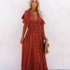 Clothing * | Flaw-001 Anika Pocketed Button Down Ruffle Maxi Dress Terracotta All Clothing