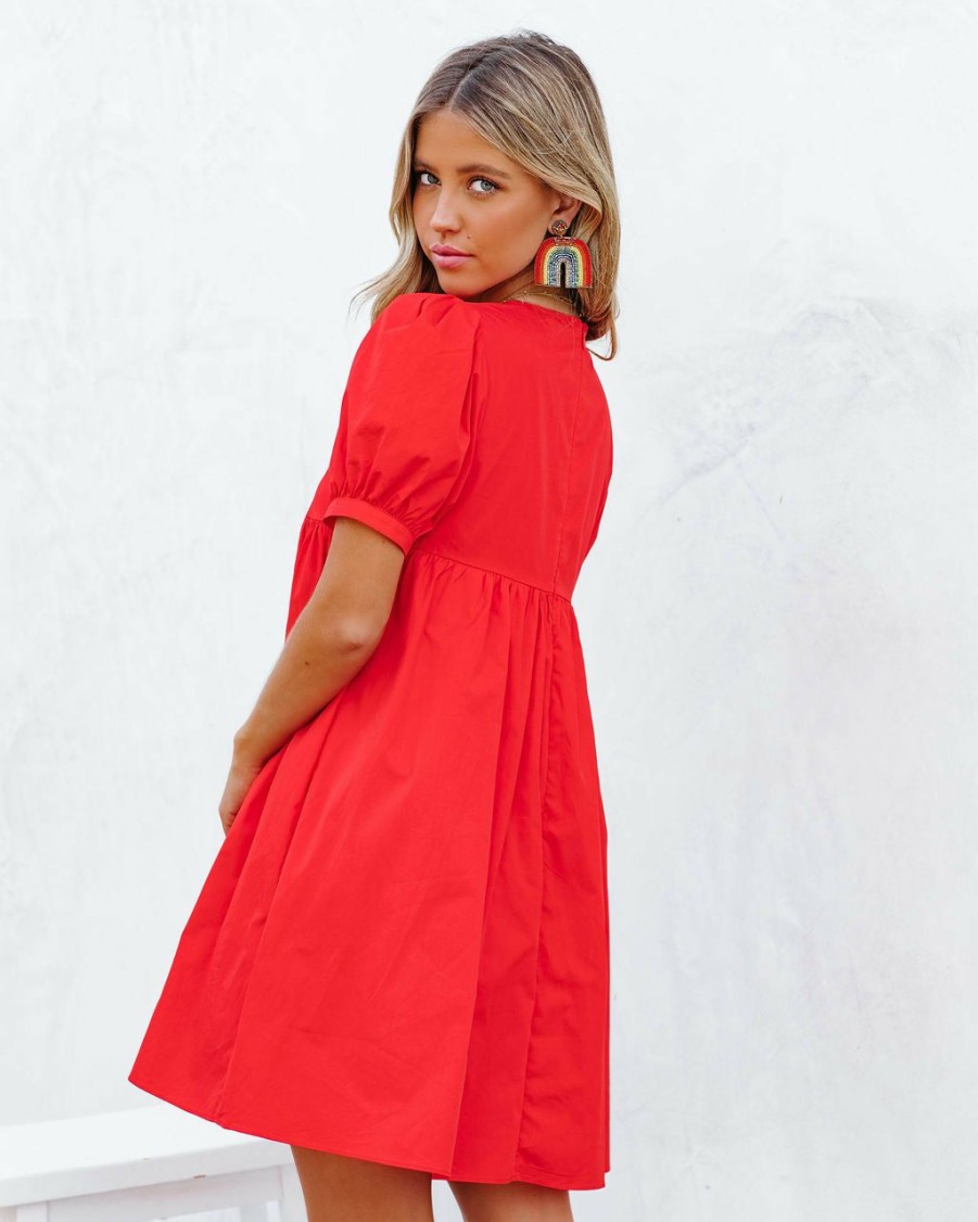 Clothing * | Endl-001 Sheridan Cotton Pocketed Babydoll Dress Red