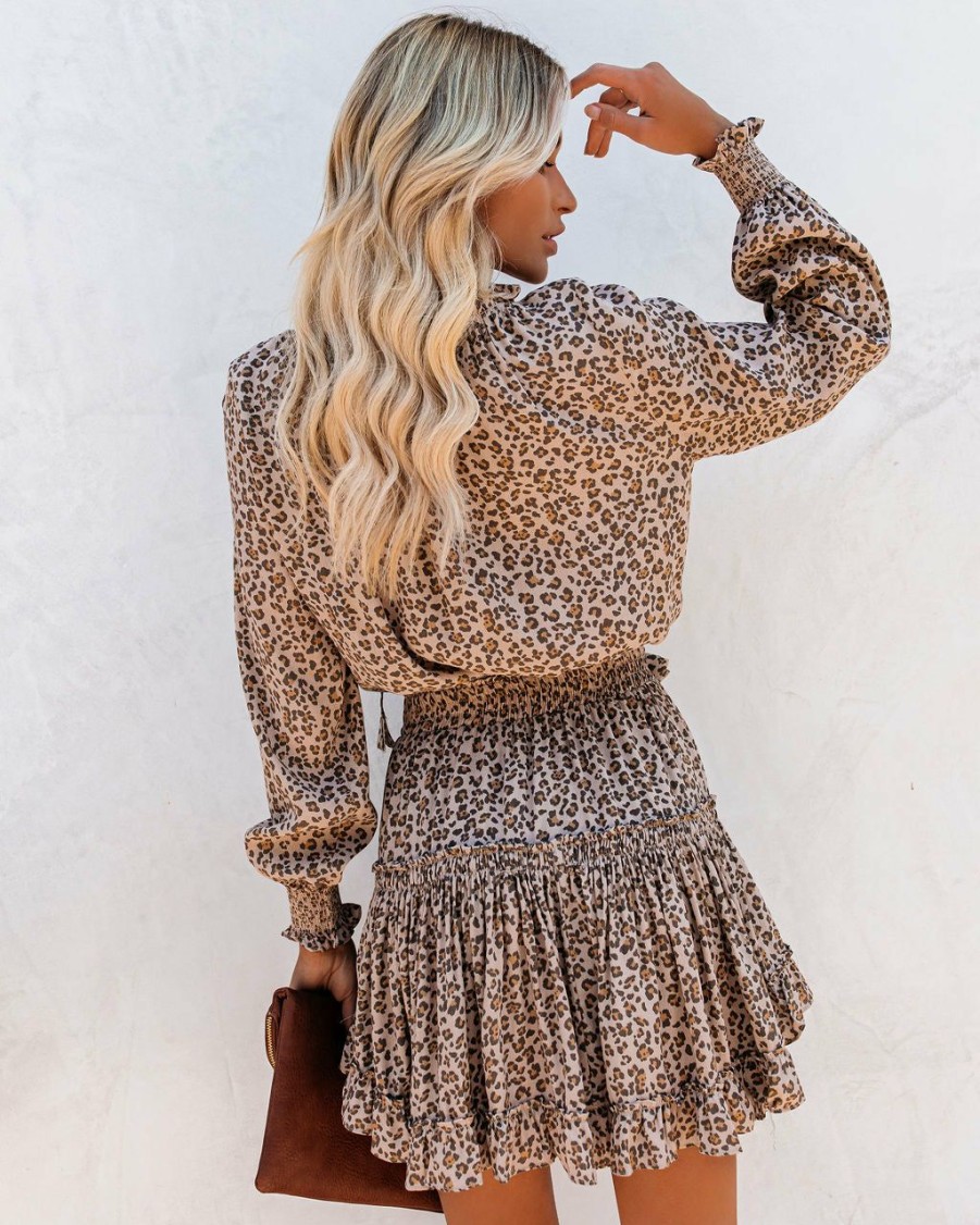 Clothing * | Skyl-001 Colorado Leopard Smocked Ruffle Dress Just Restocked