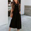 Clothing * | Mod -001 Poppy Cotton Pocketed Tiered Midi Dress Black Final Sale The Vacation Shop