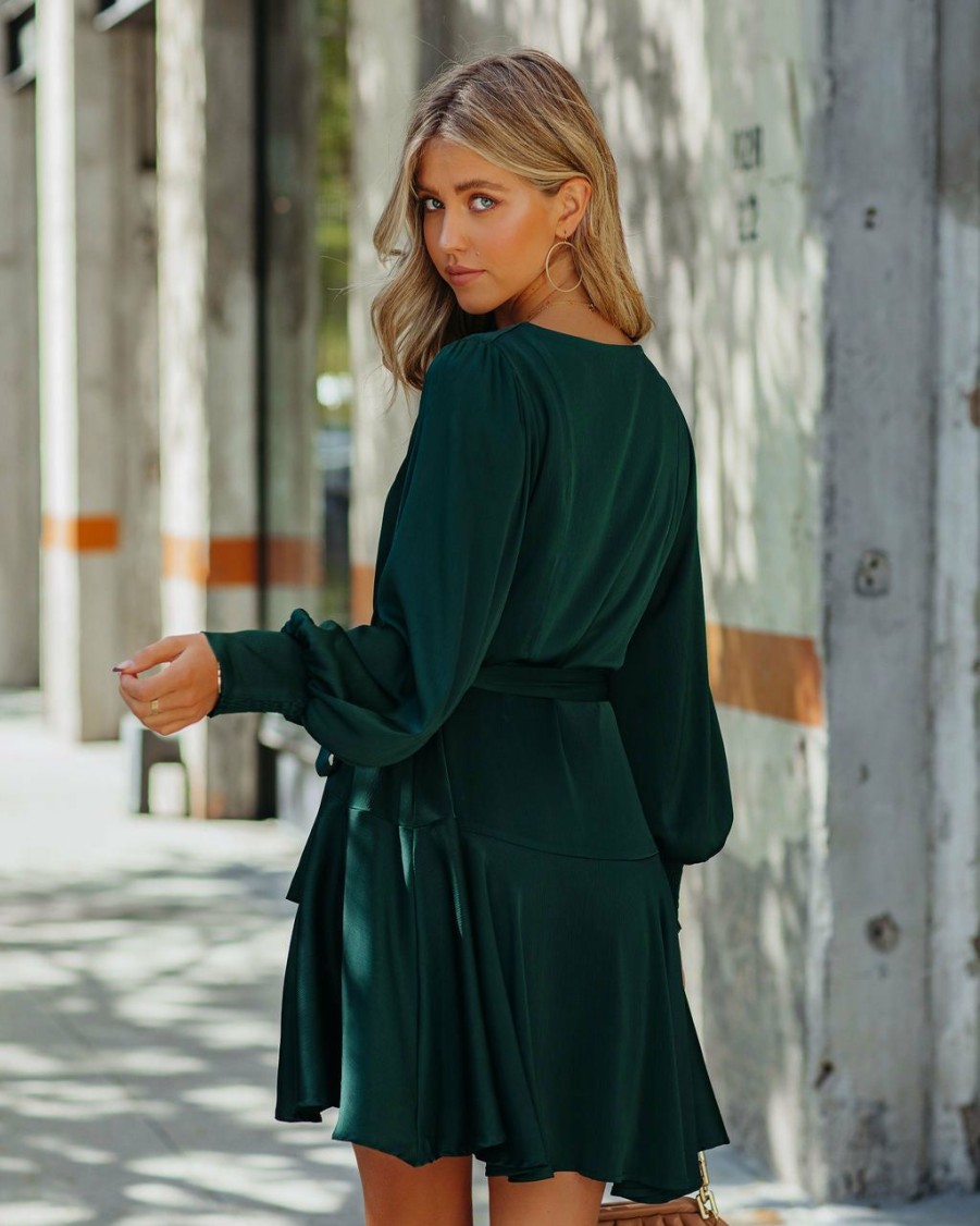 Clothing * | Skie-001 Slow Dance Satin Wrap Dress Hunter Green