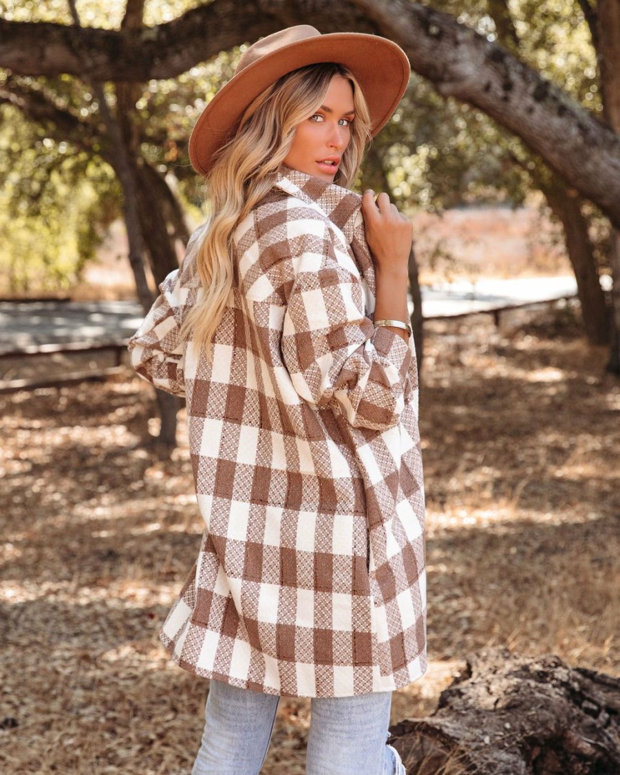 Clothing * | Prom-001 Bridgeview Pocketed Plaid Coat Mocha All Clothing