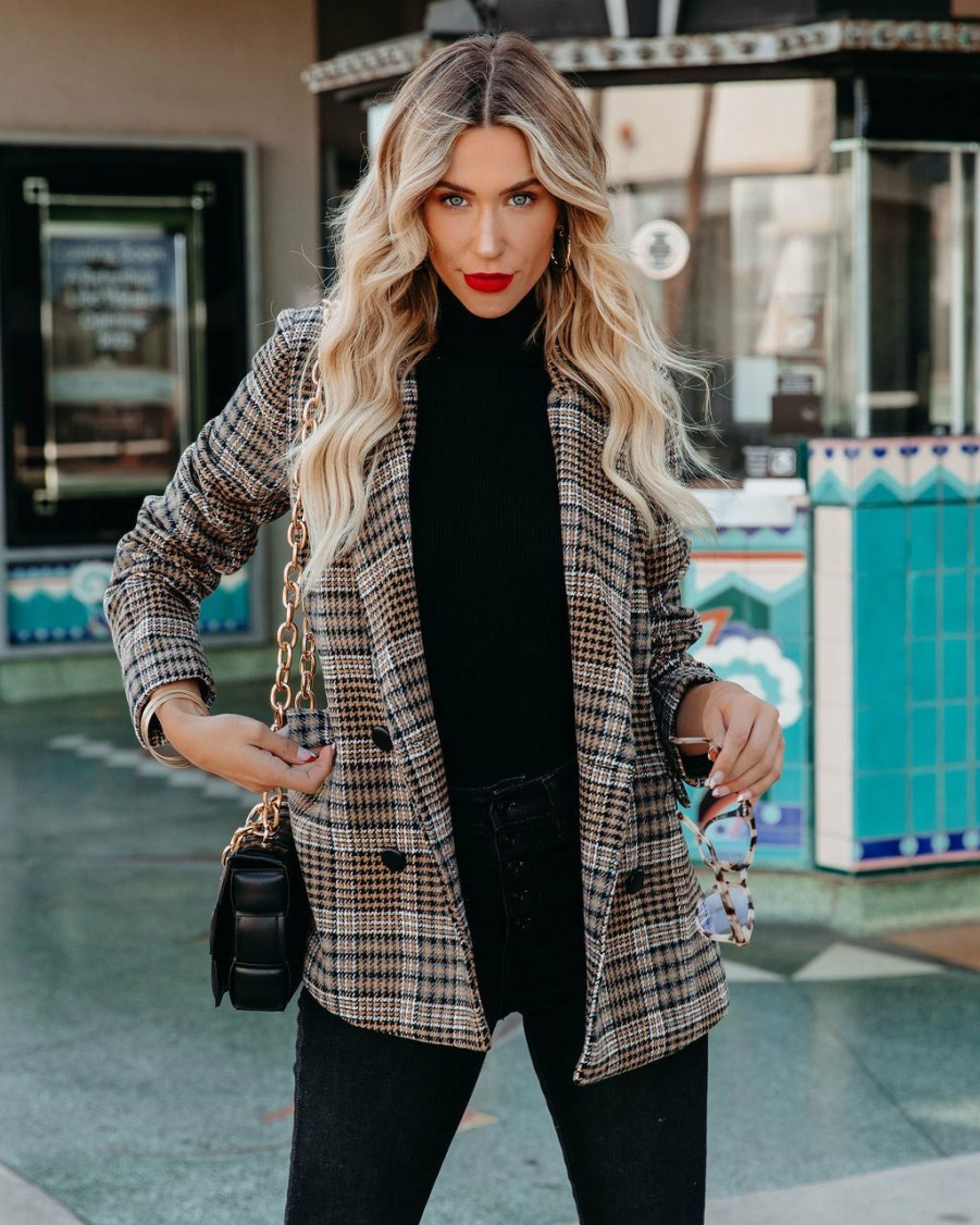 Clothing * | Delu-001 Celina Pocketed Plaid Blazer