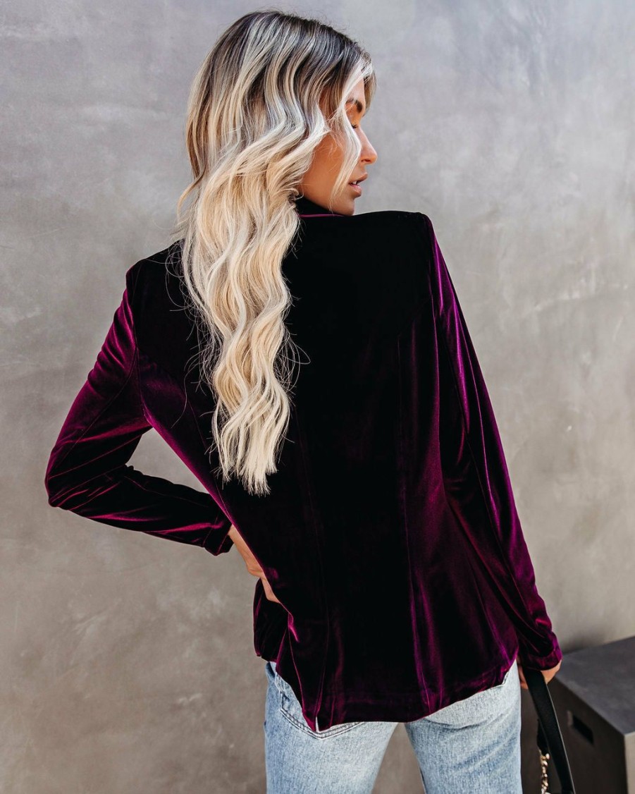 Clothing * | Fate-001 Wine Me And Dine Me Pocketed Velvet Blazer Wine