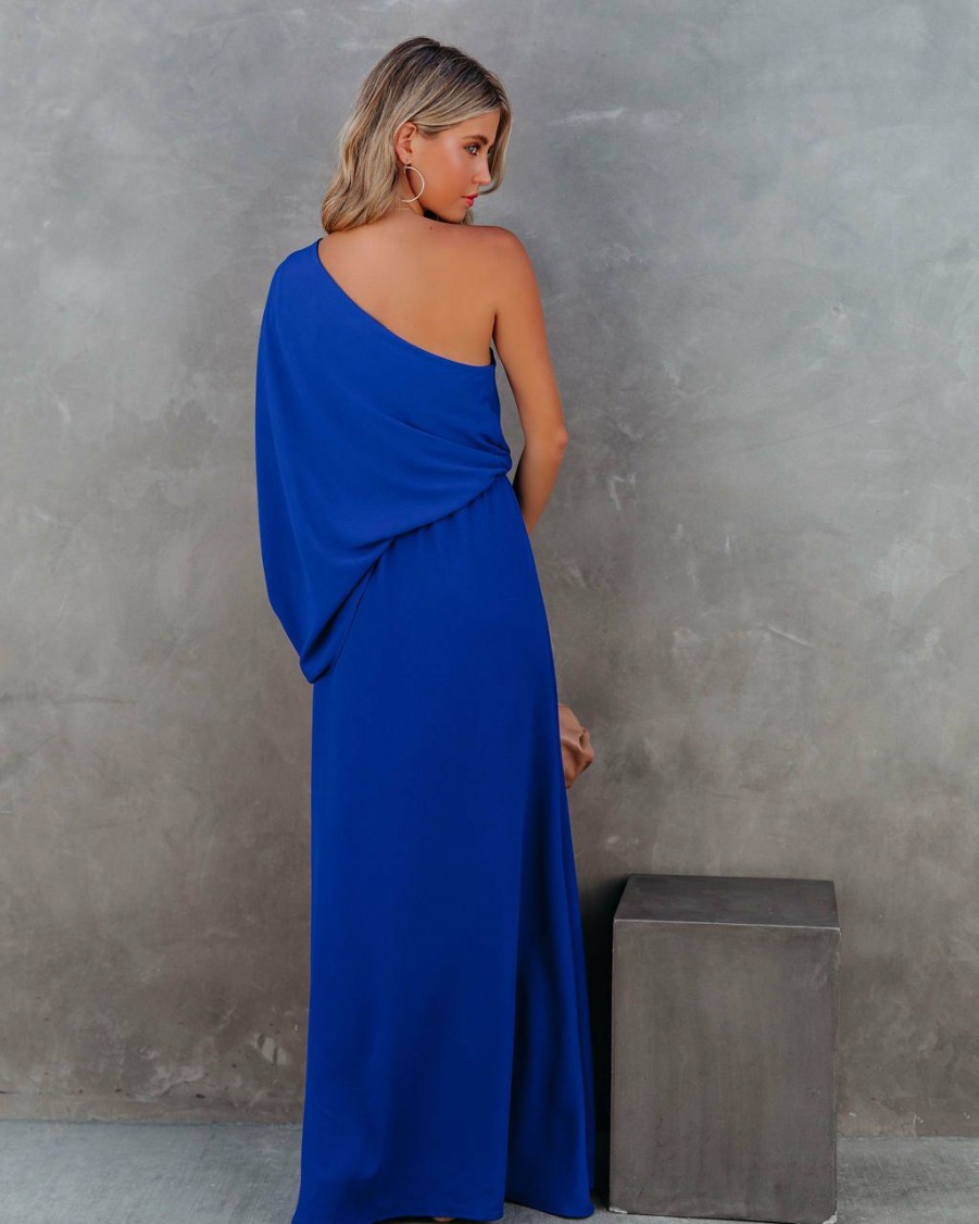 Clothing * | Tych-001 Vici Exclusives From The Source One Shoulder Maxi Dress Royal Blue Final Sale