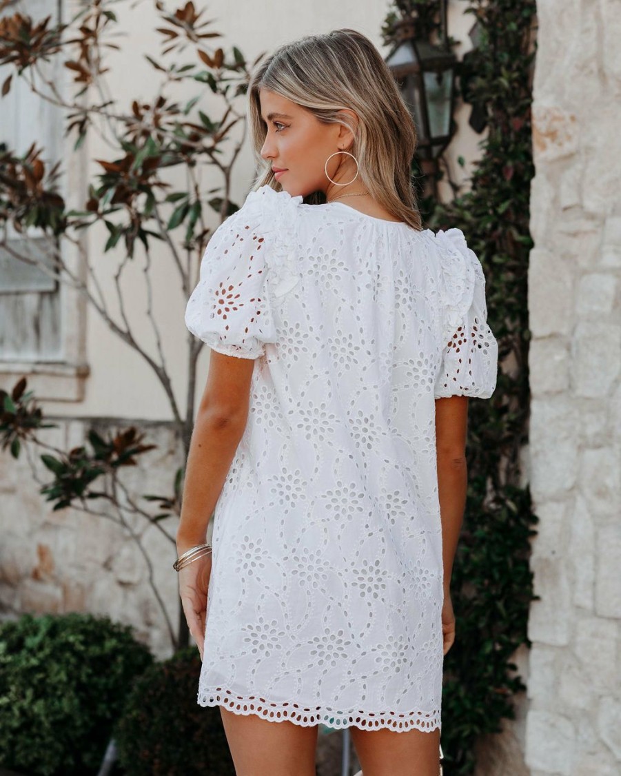 Clothing * | Oliv-001 Twila Cotton Eyelet Pocketed Babydoll Dress White