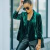 Clothing * | Skie-001 Claudia Velvet Ruched Sleeve Blazer Hunter Green All Clothing