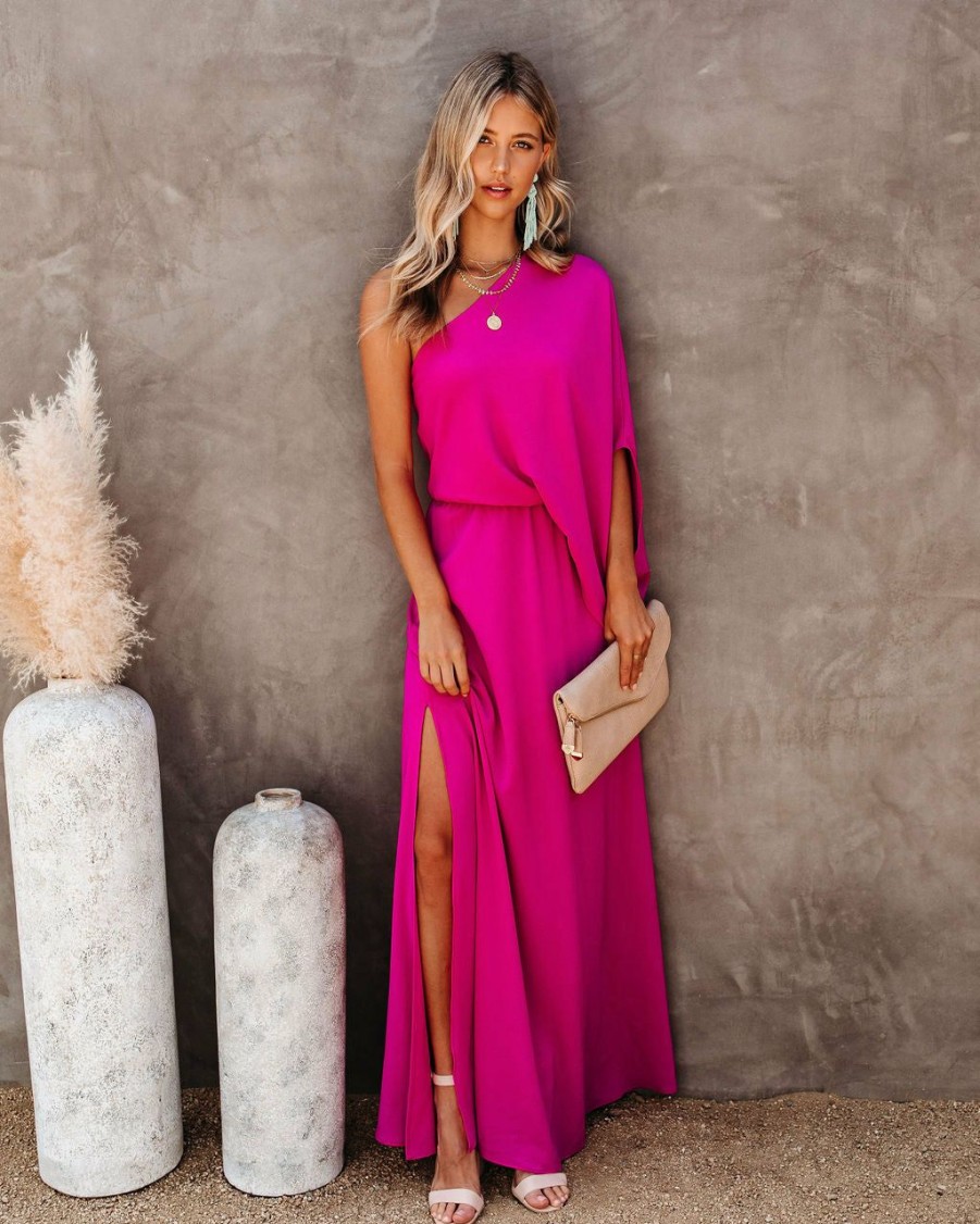 Clothing * | Tych-001 All Clothing From The Source One Shoulder Maxi Dress Fuchsia