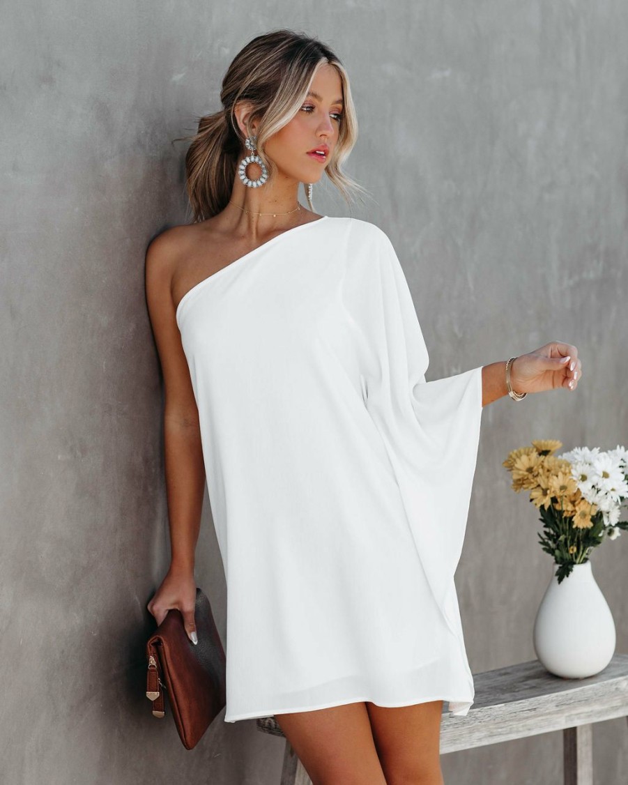 Clothing * | Tych-001 Side To Side One Shoulder Statement Dress White All Clothing