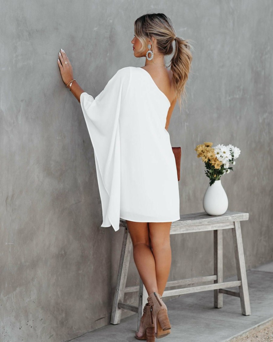 Clothing * | Tych-001 Side To Side One Shoulder Statement Dress White All Clothing