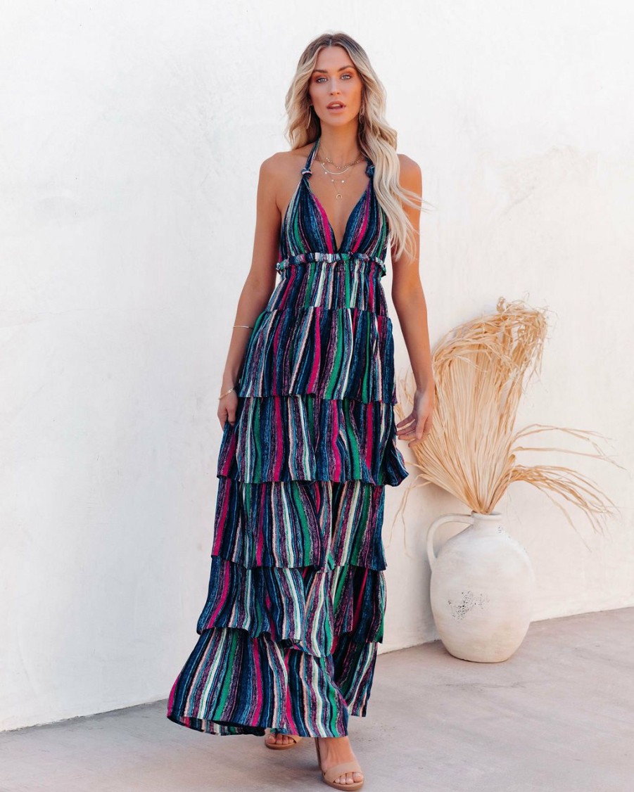 Clothing * | Luxx-001 Esperanza Tiered Halter Maxi Dress Bump Friendly