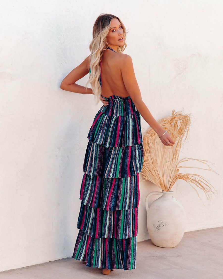 Clothing * | Luxx-001 Esperanza Tiered Halter Maxi Dress Bump Friendly