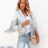 Clothing * | Flaw-001 Walford Cropped Fringe Faux Suede Jacket Waterlily