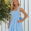 Clothing * | Mabl-001 Sonia Cotton Linen Smocked Babydoll Dress Sky Blue