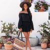 Clothing * | Lucc-001 The Vacation Shop Aflame Cotton Pocketed Off The Shoulder Mini Dress Black