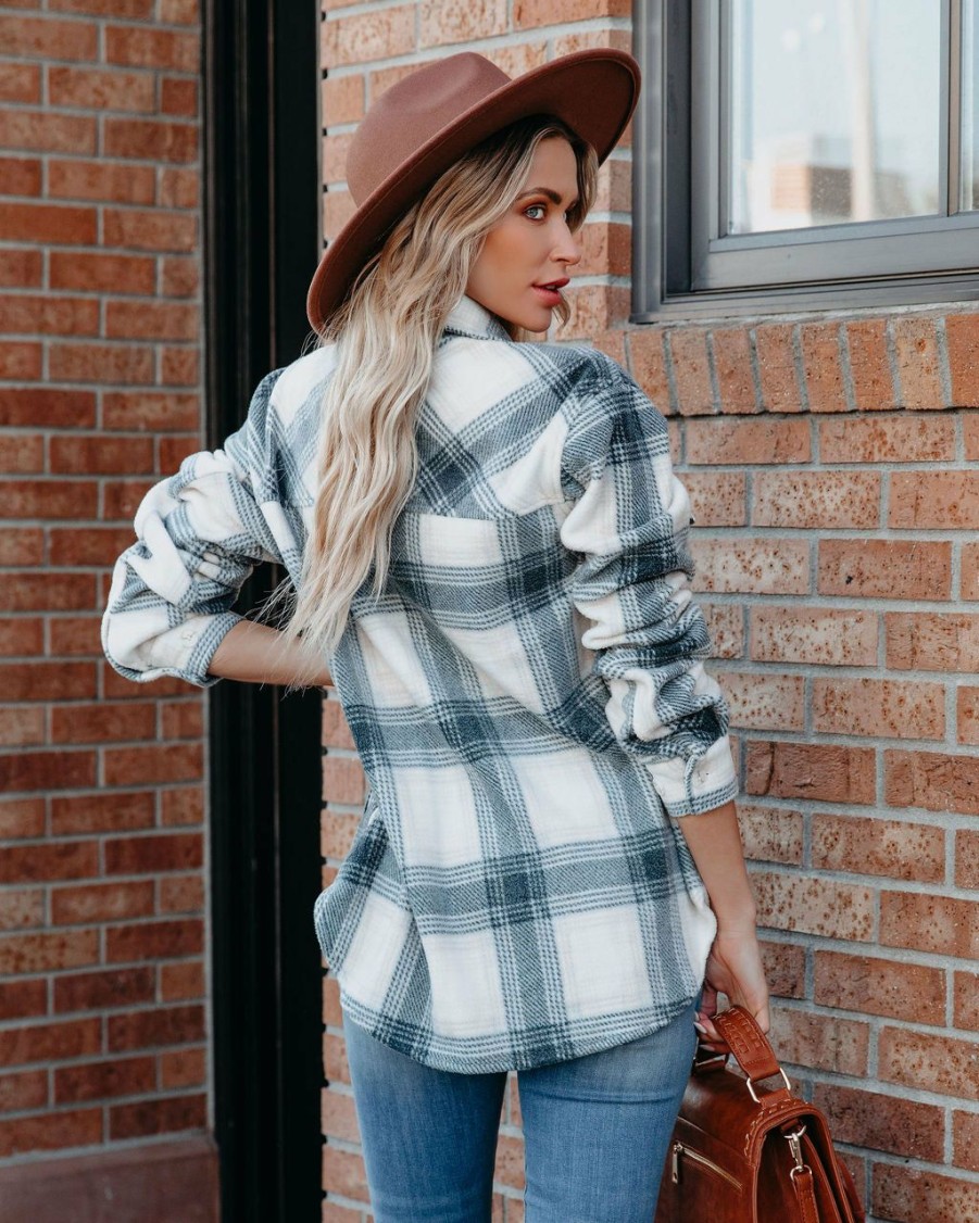 Clothing * | Thre-001 Veneta Pocketed Plaid Shacket Final Sale All Clothing