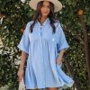 Clothing * | Entr-001 Palmer Pocketed Button Down Babydoll Dress Blue All Clothing