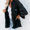 Clothing * | Fate-001 Best Distressed Denim Button Down Shirt Jacket Final Sale Everyday Essentials