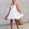 Clothing * | Oliv-001 Chyna Cotton Blend Eyelet Halter Babydoll Dress