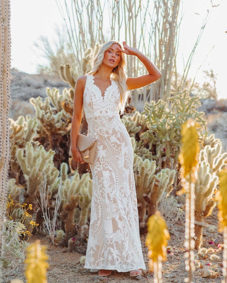 Clothing * | Luxx-001 Bride To Be Beauty Never Fades Lace Maxi Dress White Final Sale