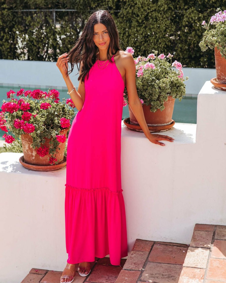 Clothing * | Tych-001 Sweet Talk Halter Maxi Dress Hot Pink Final Sale The Vacation Shop