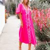 Clothing * | Stru-001 The Daily Drop Presidio Embroidered Tassel Midi Dress Fuchsia