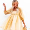 Clothing * | Mabl-001 Lovers Puff Sleeve Tulle Babydoll Dress Yellow