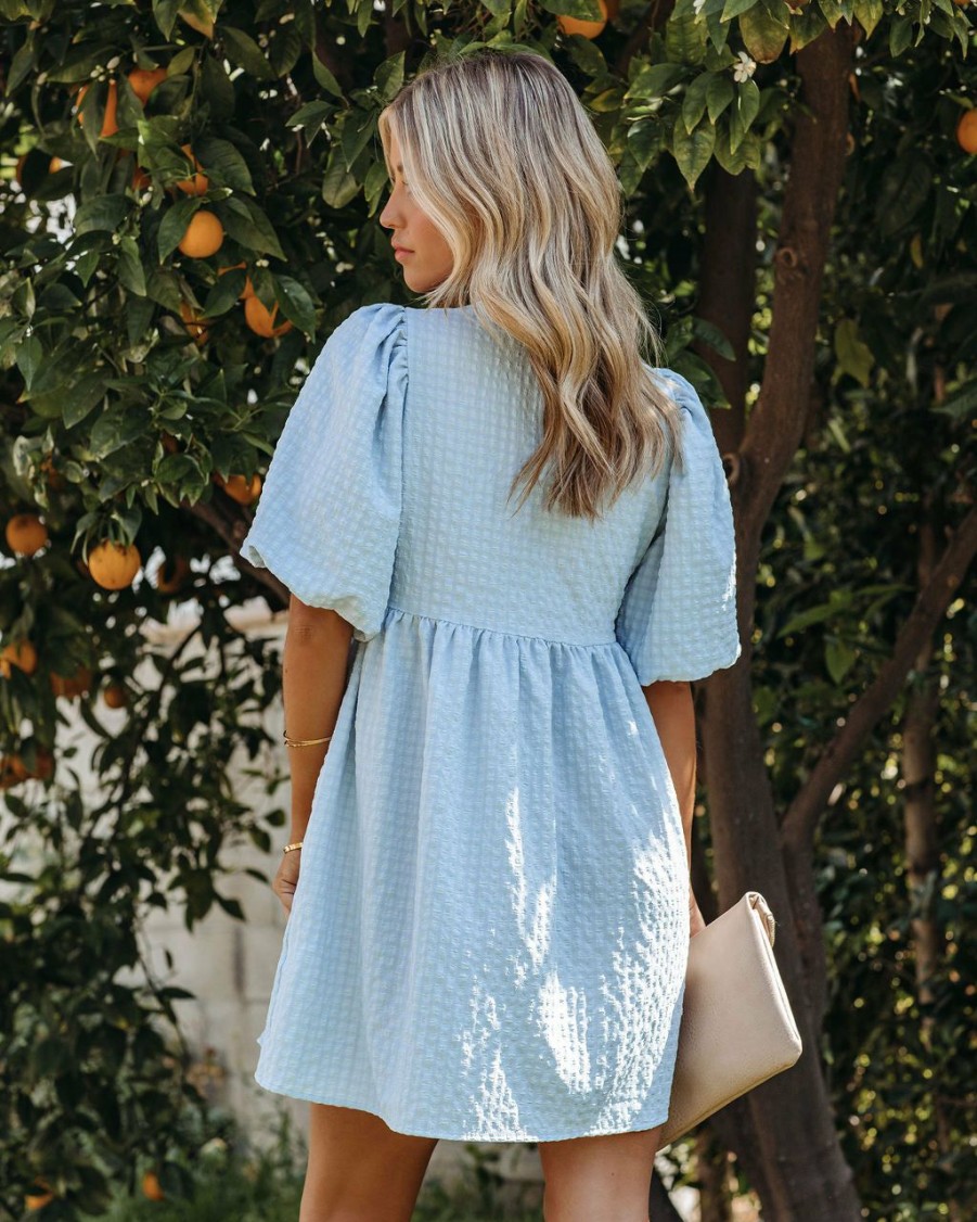 Clothing * | Mabl-001 All Clothing Marketa Puff Sleeve Babydoll Dress Blue