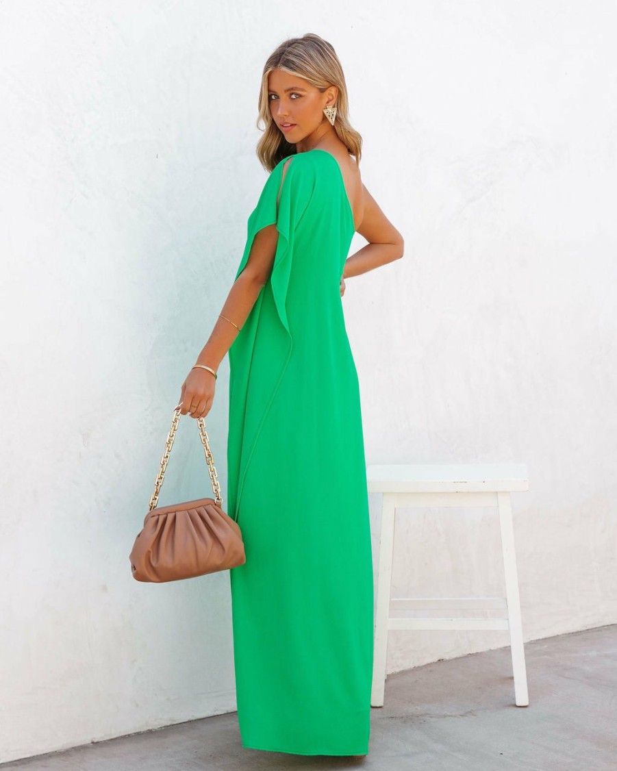 Clothing * | Tych-001 Guest Of Wedding Strike A Pose One Shoulder Statement Maxi Dress Emerald