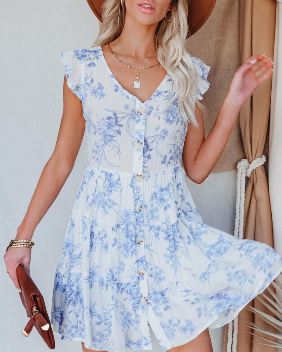 Clothing * | Blu-001 Fresh Take Floral Button Down Babydoll Dress All Clothing