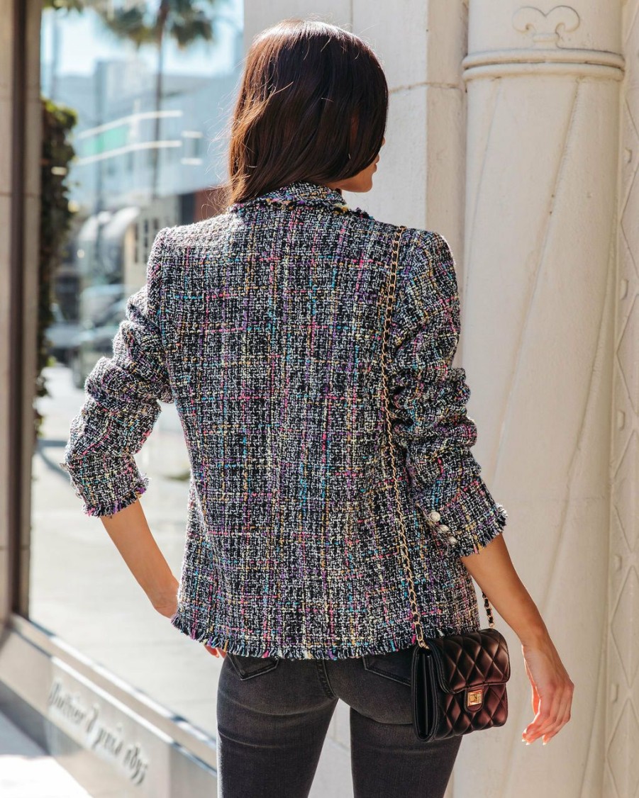 Clothing * | Fore-001 Neveah Pocketed Tweed Blazer Black Multi