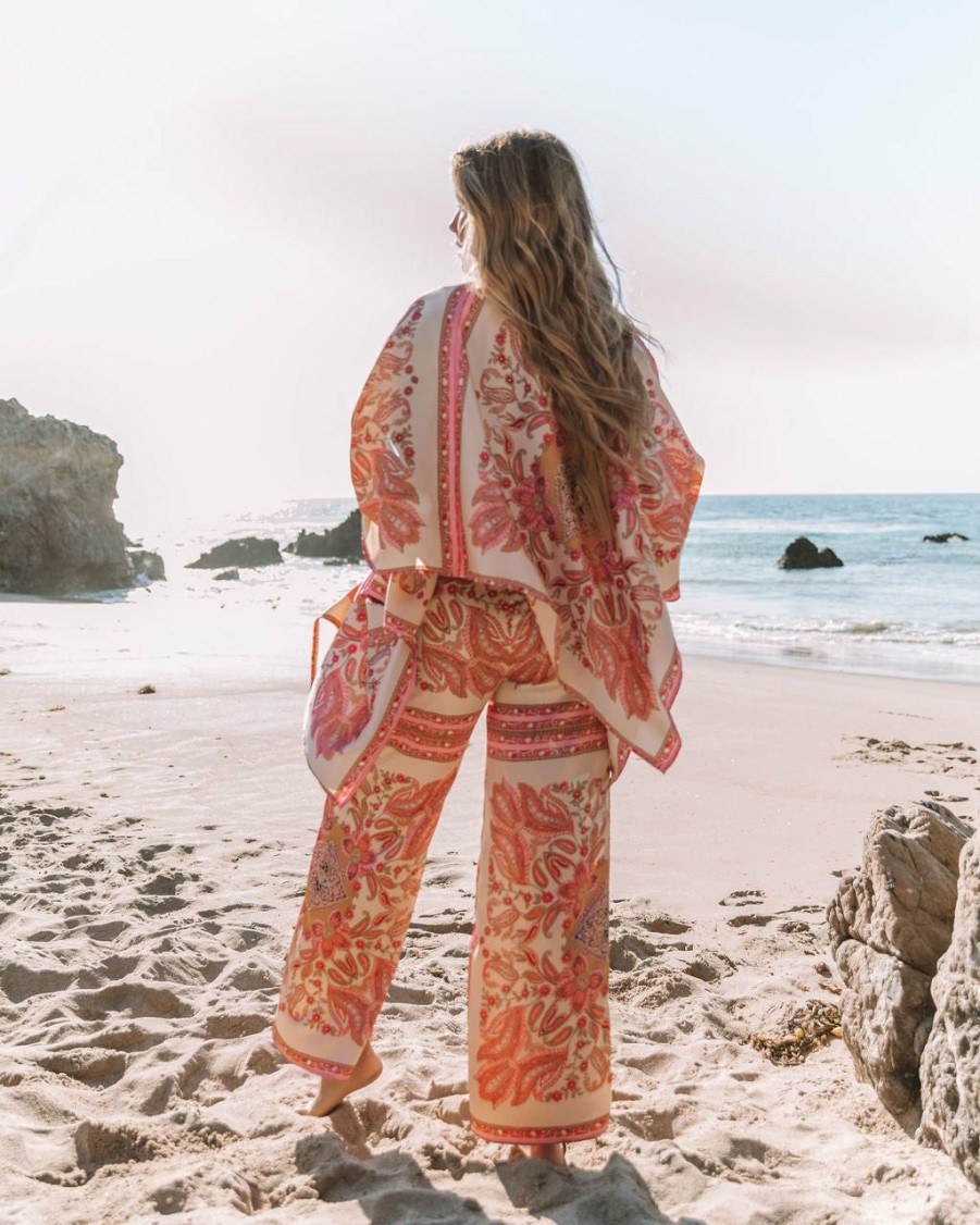 Clothing * | Entr-001 Leea Printed Satin Kimono Pink Final Sale The Vacation Shop