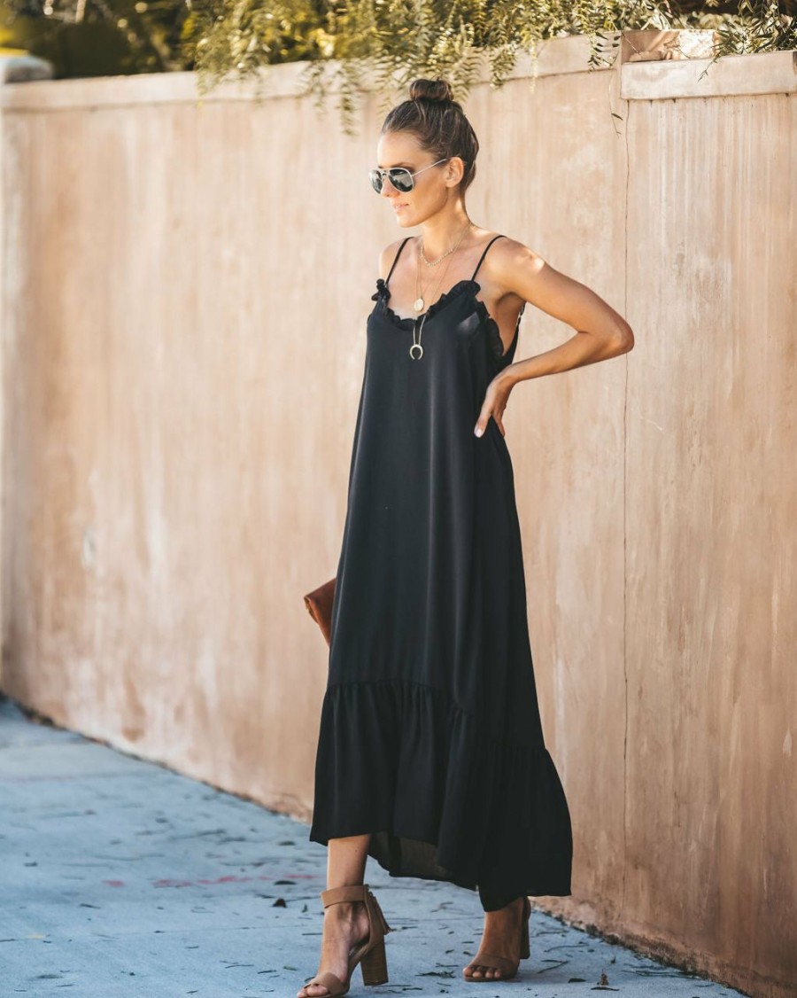 Clothing * | Wish-001 Young Love Ruffle Maxi Dress Black All Clothing