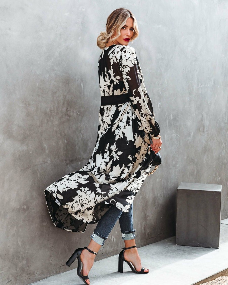 Clothing * | On T-001 Best Part Textured Floral Duster Final Sale All Clothing