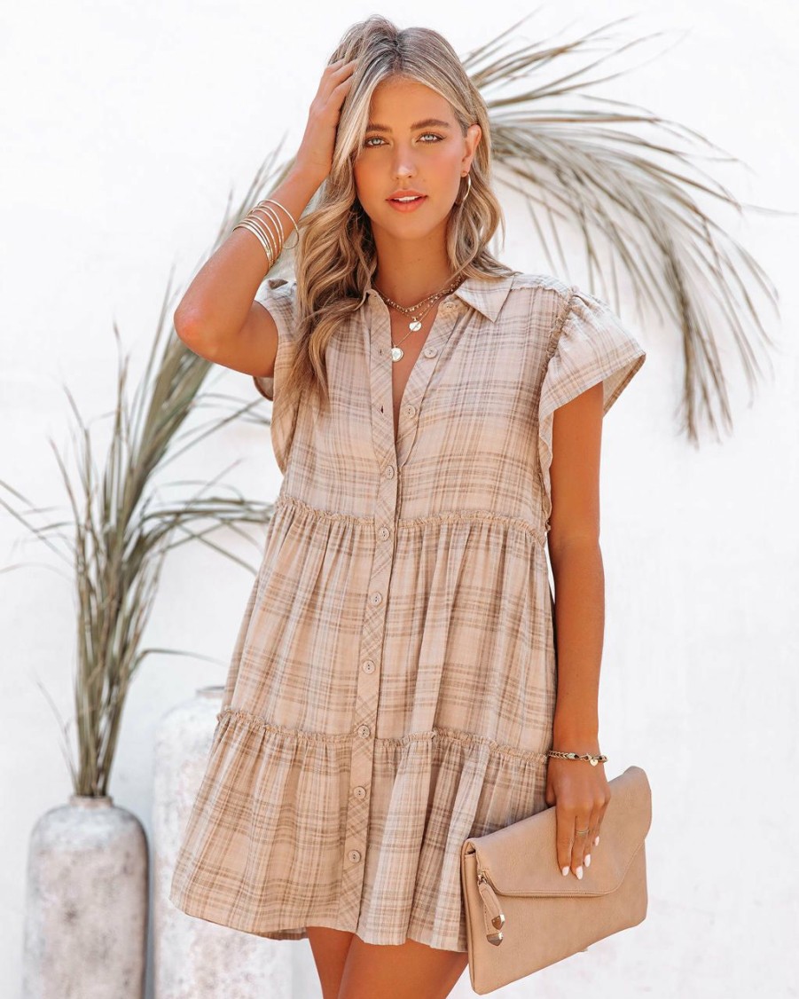 Clothing * | Dres-001 All Clothing Portia Cotton Blend Plaid Babydoll Dress