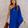 Clothing * | Tych-001 Side To Side One Shoulder Statement Dress Royal Blue