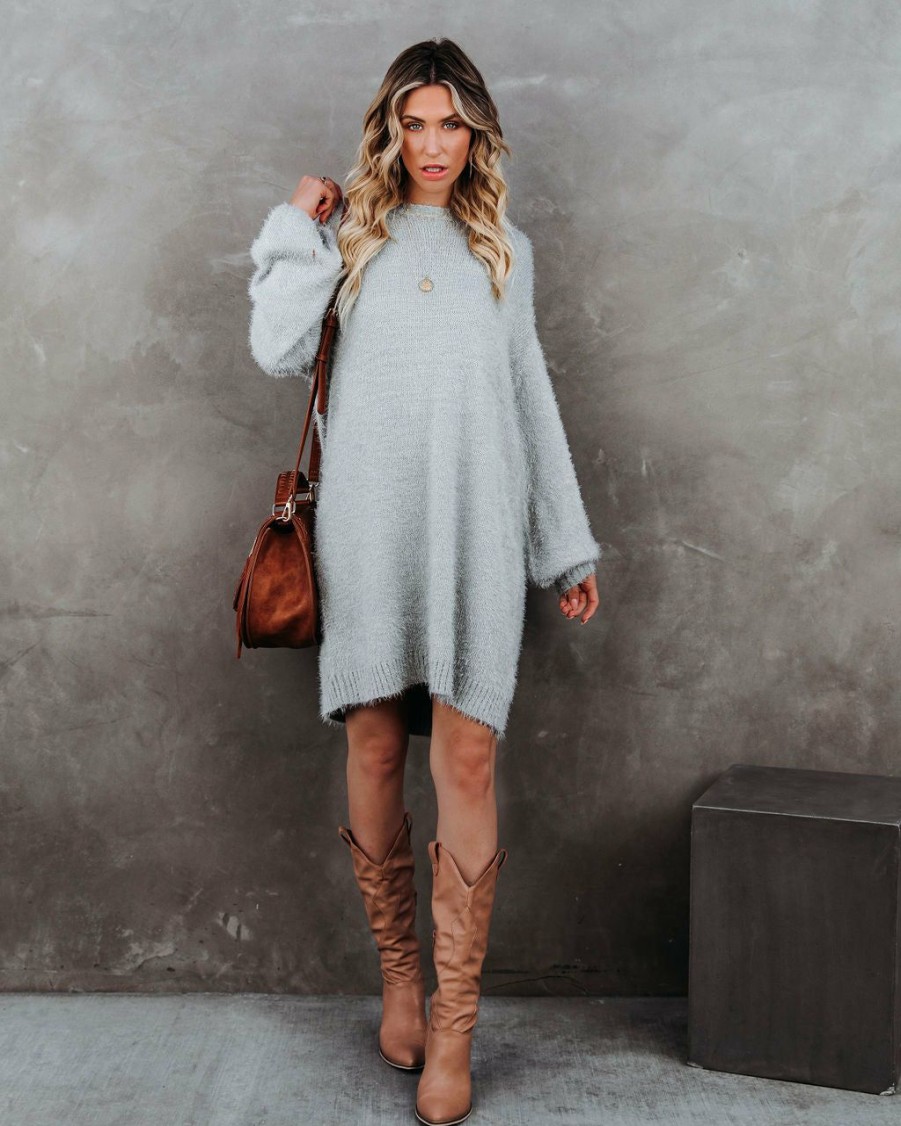 Clothing * | Tcec-001 So In Love Knit Sweater Dress Heather Grey Final Sale Bump Friendly