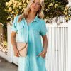 Clothing * | Fate-001 Pretty Perfect Milan Pocketed Chambray Button Down Shirt Dress Turquoise