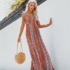 Clothing * | Enc-001 The Vacation Shop For Sunny Days Printed Shimmer Maxi Dress Pink Multi