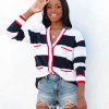 Clothing * | Dee-001 Americana Babe Duchess Striped Button Down Cardigan