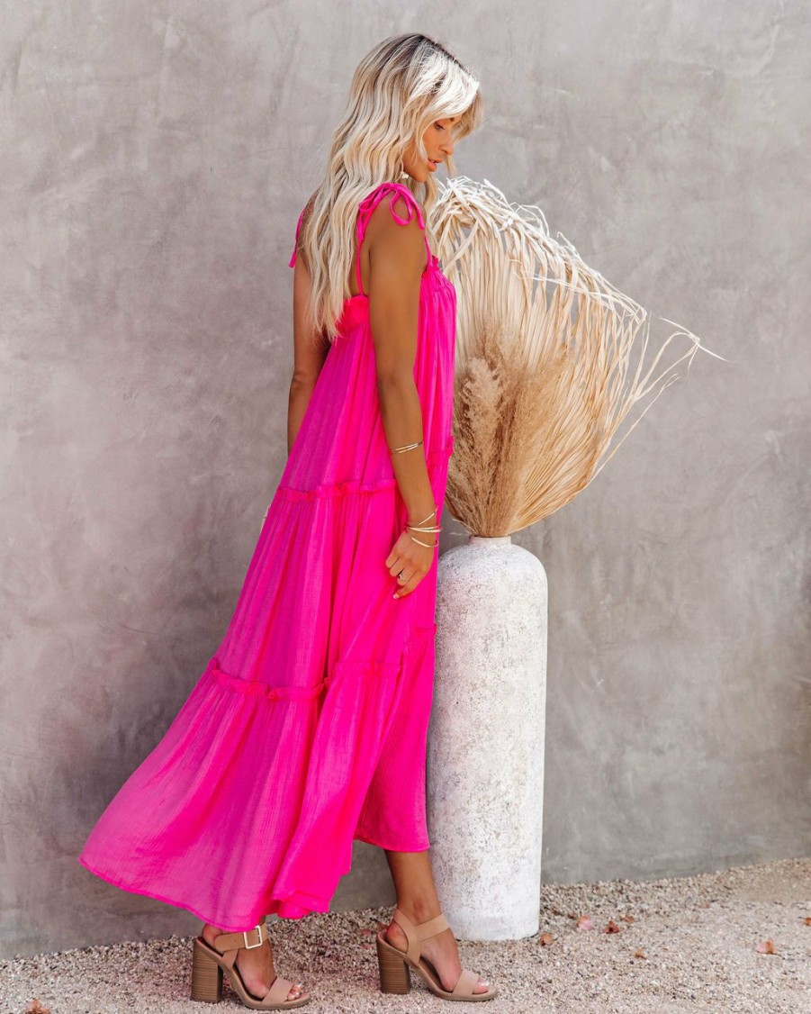 Clothing * | &Mer-001 Just Restocked Catch The Sun Tiered Midi Dress Hot Pink